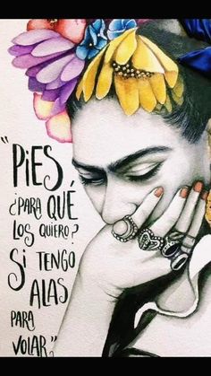 a drawing of a woman with flowers on her head and the words in spanish above her