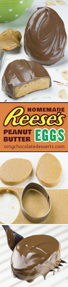 peanut butter eggs with chocolate spread on them