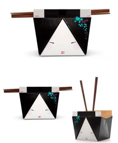 three different boxes with chopsticks in them