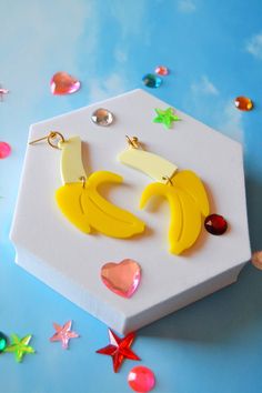 Acrylic Banana Gone Bananas Fruit Fruity Aesthetic Trendy - Etsy Polymer Clay Banana Earrings, Trendy Yellow Plastic Earrings, Shrink Earrings, Fruity Aesthetic, Masc Cottagecore, Acrylic Earrings Laser Cut, Laser Cut Jewelry Acrylic, Laser Cut Earrings Acrylics, Banana Fruit