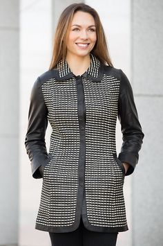 Worn open or closed, indoors or out, this statement coat accents your wardrobe with a flattering feminine finish. Luxury Structured Outerwear For Fall, Statement Coat, Lambskin Leather, Leather Coat, Wardrobe, Free Shipping, Leather