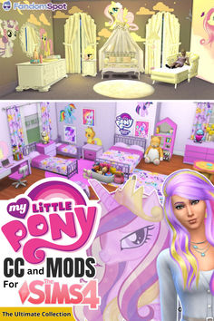 the little pony bedroom is decorated in pink and white