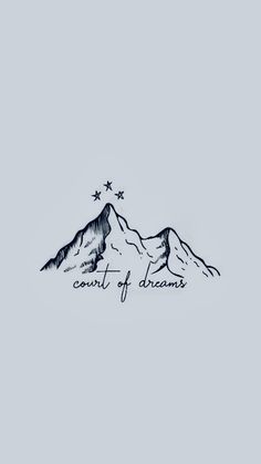 a drawing of a mountain with the words court of dreams on it's side