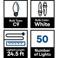 four different types of light bulbs are shown in black and white, with the number of lights