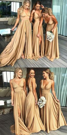 three different pictures of women in dresses