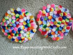 there are two pieces of felt that have been made to look like they are covered in multicolored balls