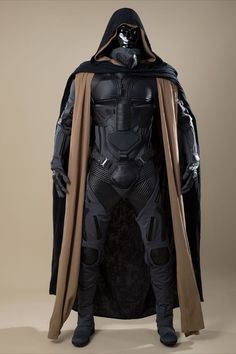 Includes: Jumpsuit, cape, scarf hood, leg guards, gloves, breastplate, plastron, belt, mask, nose prop, shoes (optional) Dune Clothing, Dune Cosplay, Jumpsuit Cape, Futuristic Military, Scarf Hood, Movie Cosplay, Military Bases, Paul Atreides, Cool Bookshelves