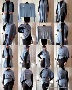 a collage of photos showing different ways to wear scarves and shawls for men