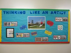 Back to school bulletin board on the 2nd floor. Students will see/reinforce what they learn in art room as they walk to and from class. Middle School Art Lessons, Art Lessons Middle School, Art Room Ideas, Back To School Bulletin Boards, Bulletin Board Display, Classroom Bulletin Boards, School Bulletin Boards, High Schools