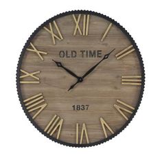 an old time wooden clock with roman numerals and the words,'old time '