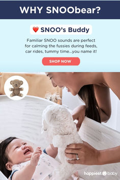 a woman holding a teddy bear next to a baby in a crib with the caption why snoobear?