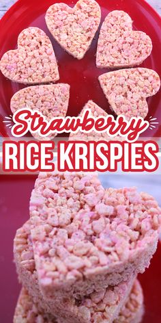 strawberry rice krispies are stacked on top of each other in the shape of hearts