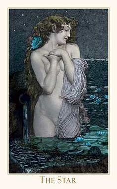 a painting of a woman sitting in the water with her hands on her chest and arms crossed