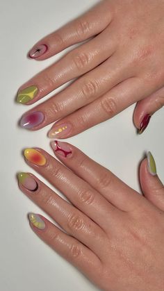 Short Almond Gel Nail Designs, French Nails Different, Gel X Spring Nails, Nail Design Inspo Almond, Short Nail Almond Designs, Simple Art Nails, Funky Nails 2024, Nail Art For Short Nails Aesthetic, Victoria Paris Nails