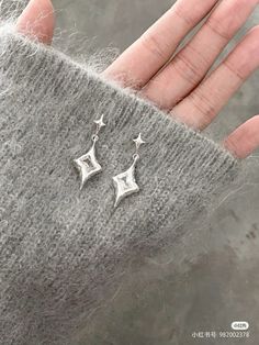 Y2k Earrings, Gothic Y2k, Cool Earrings, Snowflake Jewelry, Star Crystal, Silver Star Earrings, Gift For Bride, Jewelry Accessories Ideas