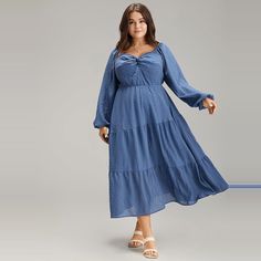 Shop Plisse Twist Front Layered Hem Dress at BloomChic. Plus Size Clothing & Plus Size Dresses. BloomChic is a digital-first fashion and lifestyle destination for modern women sizes 10-30. Blue Plus Size Dress, Layered Hem Dress, Blue Plus Size Dresses, Bloomchic Dresses, Fall Blue, Trendy Dress, Winter Color, Clothing Plus Size, Sleeve Pattern