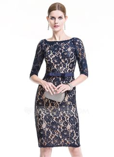 [AU$208.00] Sheath/Column Scoop Neck Knee-Length Lace Cocktail Dress With Bow(s) Formal Dresses Cheap, Cheap Formal Dresses, Lace Cocktail Dress, Dresses Formal Elegant, Dresses Cheap, Bride Gowns, Cocktail Party Dress, Cocktail Dress Lace, Petite Dresses