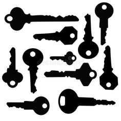 black silhouettes of various keys and locks on white background royalty images for web designers