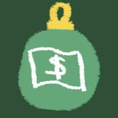 a green and yellow christmas ornament with the letter n on it's side