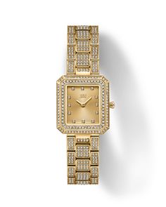 Embrace the essence of timeless beauty with Arc. A watch for all, the Arc single comes with a jewel-shaped 23mm x 25mm rectangular case, crowned by a crystal-studded bezel. Twelve genuine diamonds punctuate each hour on the sunray-finished dial, elegantly framed by a distinctive three-link bracelet, and generously adorned with 752 twinkling crystals. The Arc Single is more than a timepiece - it's an everyday symbol of elegance. Yellow Gold Diamond Watch With Rectangular Dial, Rectangular Yellow Gold Diamond Watch, Timeless Rectangular Diamond Watch With Accents, Diamond Rectangular Dial Watch With Metal Detail, Rectangular Diamond Watch With Metal Dial, Diamond Watch With Metal Dial And Rectangular Shape, Diamond Watch With Rectangular Dial For Evening, Timeless Rectangular Diamond Watch, Rectangular Diamond Watch With Diamond Hour Markers For Evening