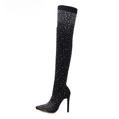 Design Fashion Pointed Toe Bling Over Knee Boots Crystal Long Women Thigh High Heel Sexy Club Sock Botas Mujer thigh high boots: over the knee boots women high heels sock boots thigh high: high heel boots ladies boots: black boots extreme fetish high heels: High boots for women Model Number: 2251832819787969 Style: SEXY Fashion Element: CRYSTAL Shaft Material: Stretch Fabric Fit: Fits true to size, take your normal size Platform Height: 0-3cm Heel Type: Thin Heels size 35=US size 4 = feet lenght Rhinestone Thigh High Boots, Thigh High Heels, Fabric Boots, Rhinestone High Heels, Boots Chelsea, Pointy Toe Heels, Boots Patterns, Womens Stilettos, Socks And Heels