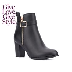 in stock Dress Booties, New York And Company, Zipper Detail, Black Booties, Black Ankle Boots, Bootie, Ankle Strap, Pu Leather, Leather Upper