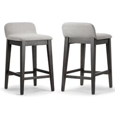 two gray bar stools sitting next to each other on a white background with no one in the photo