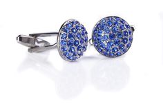 SPEAK Men's Luxurious Blue Crystals Studded Round Cufflink Blue Crystals, Prom, Cuff, Thing 1, Crystals