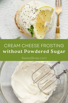 cream cheese frosting without powdered sugar in a glass bowl