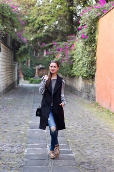 Black Sleeveless Vest Outfit, Sleeveless Vest Outfit, Headband Braids, Double Braids, Double Headband, Vacay Outfits, Leopard Flats, Long Vest, Minimal Outfit