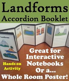 an interactive notebook for kids to practice landforms and other activities with the text great for interactive notebooks or a whole room poster