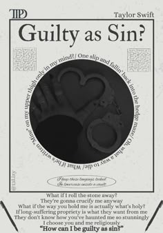 an advertisement with the words guilt as sin and two hearts on it, in black and white