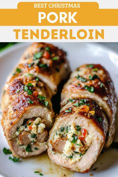 Best Christmas Stuffed Pork Tenderloin Pork Christmas Dinner, Christmas Pork Tenderloin Recipes, Stuffed Pork Loin Recipes Oven, Stuffed Pork Tenderloin Recipes, Stuffed Beef Tenderloin, Cheese Its, Pork Tenderloin Medallions, High Protein Recipes Dinner, Roasted Pork Tenderloin