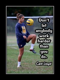 Girls Soccer Motivation Poster, Hard Work Quote, Coaching Wall Decor, Daughter Inspiration Wall Art featuring Carli Lloyd and a compelling message. Its a lasting gift with a lasting message. It will certainly please and motivate any aspiring player. This ready-to-frame wall art is printed to order