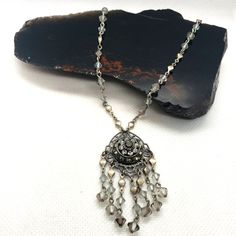 Liz Palacios Silver Tone Necklace With Swarovski Crystals Flower Filigree Frame Dangling Swarovski And Chain Silver Tone And Swarovski Crystals Grey Tone Measure 18" Conditions Nwot Velaryon Oc, Filigree Frame, Necklace Swarovski, Aesthetic Grunge Outfit, Grunge Outfit, Chain Silver, Crystal Flower, Aesthetic Grunge, Royce