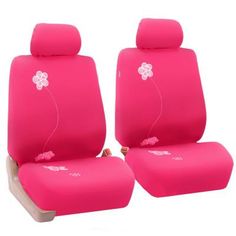 pink car seat covers with flower design on the front and rear seats, set of two