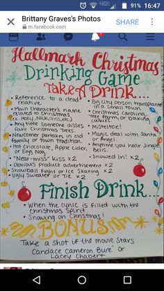 a christmas drinking game is shown on a sign