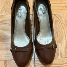 Stylish Brown Heel With Gold Tone Buckled Strap Across The Front. All Man Made With 2” Heel Made By Life Stride, Size 11m, Never Worn Size 11 Heels, Brown Heels, Women Life, Shoes Women, Shoes Women Heels, Shoes Heels, Women Shoes, Heels, Women Shopping