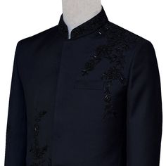 Description Black is beautiful, so get customize this Uomo Attire's elegant black prince coat with black embellishments for perfect look on your big day. This luxury black prince coat made with premium quality Italian wool fabric and adorned with beautiful hand embellishments. Formal Embroidered Long Coat, Elegant Embellished Nehru Jacket With Long Sleeves, Elegant Embellished Nehru Jacket For Party, Elegant Embellished Suit For Ceremony, Elegant Embellished Ceremony Suit, Embellished Winter Wedding Outerwear, Elegant Formal Blazer With Intricate Embroidery, Winter Wedding Embellished Outerwear, Elegant Wedding Outerwear With Intricate Embroidery