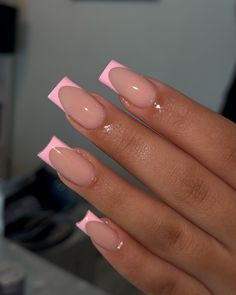 Brown French Nails, Pink French Tip, Brown French, Baby Pink Nails, Pink French, French Nail Designs