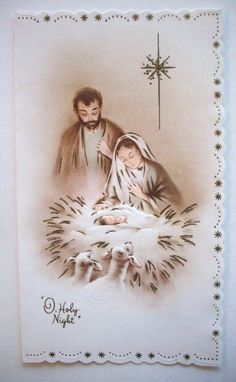 an old fashioned christmas card with a nativity scene