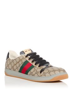 Gucci Men's Low Top Canvas Sneakers Designer Brown Sneakers With Leather Lining, Canvas Sneakers Men, Yurman Bracelet, Leather Sneakers Men, Bridal Boots, Nautical Stripes, Buy Gucci, Ankle Boots Flat, Low Top Sneakers