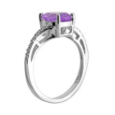 A genuine amethyst stone and diamond accents adorn this sterling silver ring for understated elegance. Click on this JEWELRY & WATCHES GUIDE to learn about fit, styles, materials and more!Ring Details: Width: .4-in. Metal: sterling silver Gemstone Details: Gemstone type: genuine amethyst Cut: oval Setting: prong Diamond Details: Carat total weight: .01 Cut: round Color: I-J Clarity: I2-I3 Setting: prong    Gemstones may have been treated to enhance their appearance. Special care may be required. Diamond Accent Ring, Blue Topaz Stone, Right Hand Rings, Sparkling Diamond, Oval Ring, Oval Rings, Fashion Ring, Sapphire Stone, Classic Ring