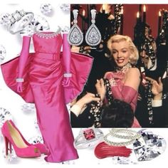 fashion has always been a repetition of ideas, but what makes it new is the way you put it together ⭐️💌 Marylin Monroe Pink Dress, Marilyn Monroe Party, Marilyn Monroe Pink Dress, Marilyn Monroe Outfits, Glamour Costumes, Marilyn Monroe Diamonds, Creative Halloween Costume Ideas, Marilyn Monroe Pink, Marilyn Monroe Costume