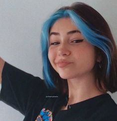 Split Dyed Bob, Blue Highlights In Brown Hair Short, Hair Dye Ideas Aesthetic, Died Short Hair, Under Hair Dye Blue, Hair Dye Ideas Blue, Hair Dye Ideas For Short Hair, Blue Hair Dye Ideas, Short Hair Dye Ideas