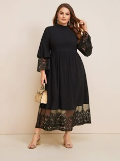 Elegant Plus Size Outfits, Stand Collar Dress, Engagement Photo Outfits Fall, Big Size Dress, Black Dress With Sleeves, Shein Outfits, Ranveer Singh, فستان سهرة, Dresses Xxl