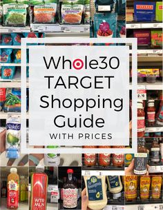 the whole 30 target shopping guide with prices is shown in front of a store shelf