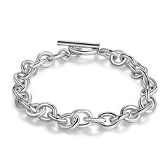 Show your fondness to circular figures when you put on this Trendy Bracelet by Innovato Design. A number of circular chain links compose this piece of jewelry and you will surely have a good time seeing them in one piece. Made of 925 sterling silver, this amazing trendy bracelet has a polished, smooth, and sleek surface over its link chain and clasp. It has a circular link chain and a clasp that is a toggle clasp. With the shiny texture of this bracelet, you'll surely look neat and dapper. Also, this bracelet is clean to the skin and comfortable to wear. You can wear this bracelet with your trendy, vintage, or rock style at a party or other occasions.  Product Highlights:   Made of 925 sterling silver  Bracelet closed perimeter: 8.07in  Surface width: 0.3in; Weight: 0.06lb  Versatile, dura Solid Silver Bracelets, Ladies Bangles, Trendy Bracelet, Dragon Bracelet, Bracelet Minimalist, Trendy Bracelets, Hand Bracelet, Beaded Wrap Bracelets, Skull Bracelet