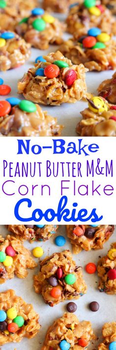 no bake peanut butter m & m corn flakes cookies