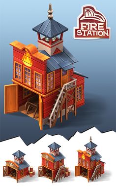 an image of a fire station with stairs to the top and two levels on each level